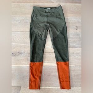 Sorel x PrAna yoga color-block orange army green leggings - size Large